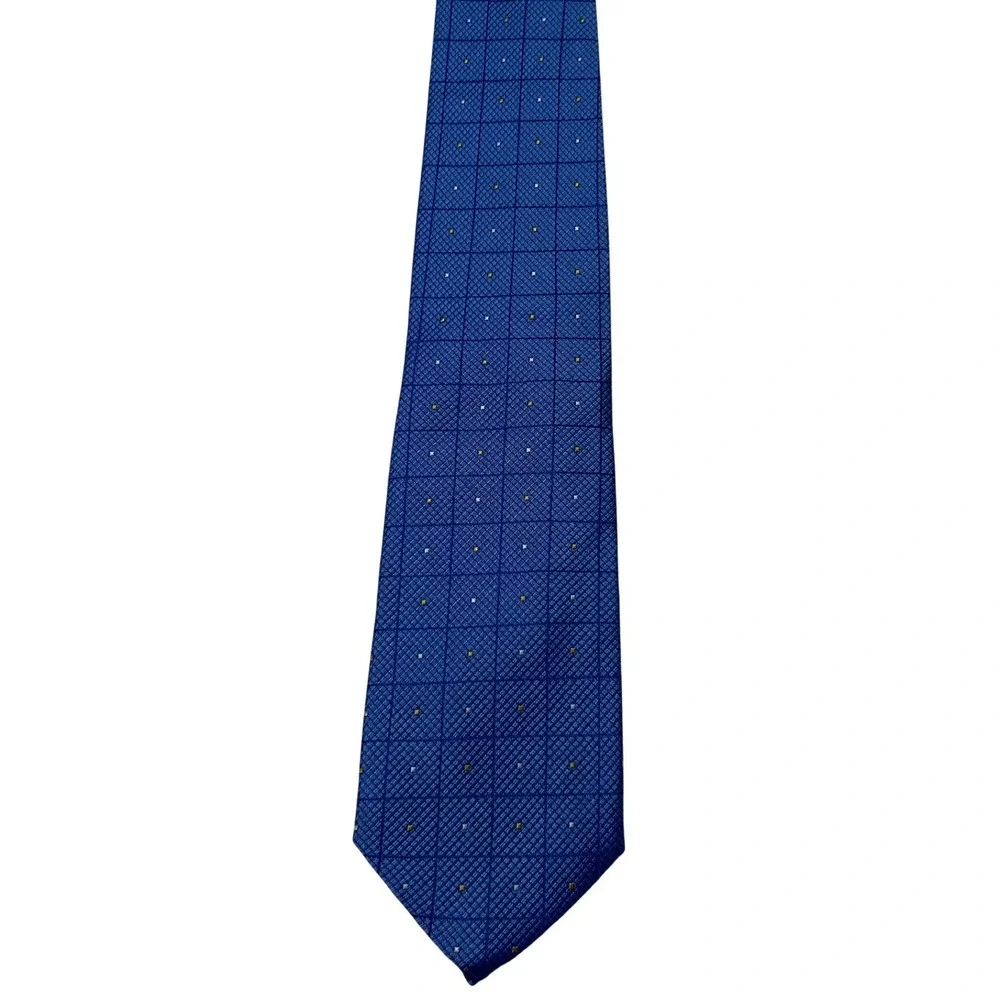 Gitman Bros Parisian Mens Grid Micro Dot Silk Necktie OS Blue Formal Business